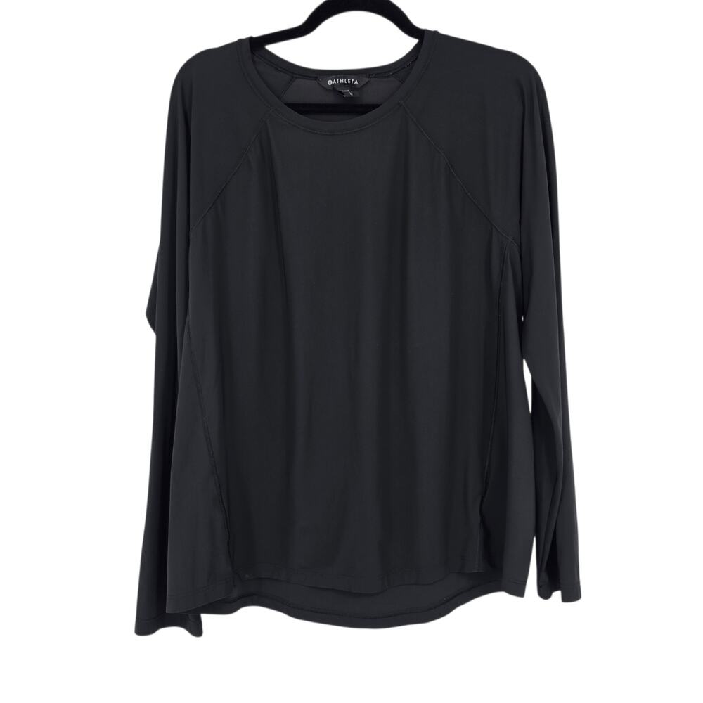 Athleta Black Ultimate Train Crewneck Long Sleeve UPF 30+ Athletic Top Size L